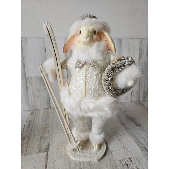Bethany Lowe skier skiing wreath bunny Xmas glitter home decor - Picture 1 of 9